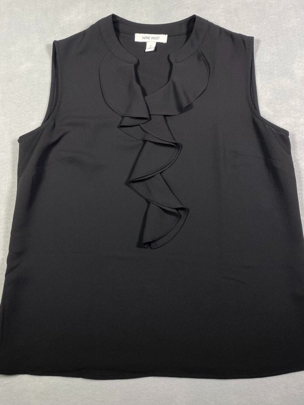 Nine West Black Sleeveless Ruffle Neck Tank Top Womens Size S